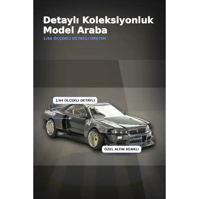 GReddy V2 1/64 Diecast Nissan Skyline GT-R R34 Kaido Works Model Araba, Koleksiyonluk BX-313373
