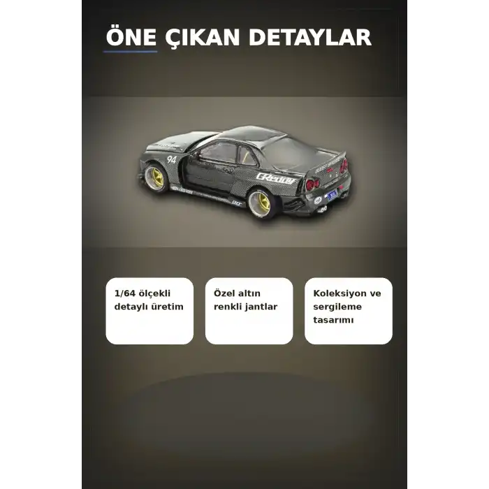 GReddy V2 1/64 Diecast Nissan Skyline GT-R R34 Kaido Works Model Araba, Koleksiyonluk BX-313373
