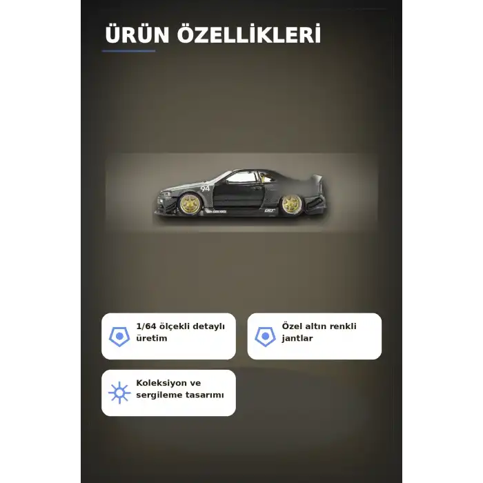 GReddy V2 1/64 Diecast Nissan Skyline GT-R R34 Kaido Works Model Araba, Koleksiyonluk BX-313373