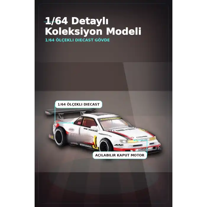 Kaido House 1/64 Diecast Nissan Silvia S13-R Circuit Spec V1 Metal Model Araba BX-313374