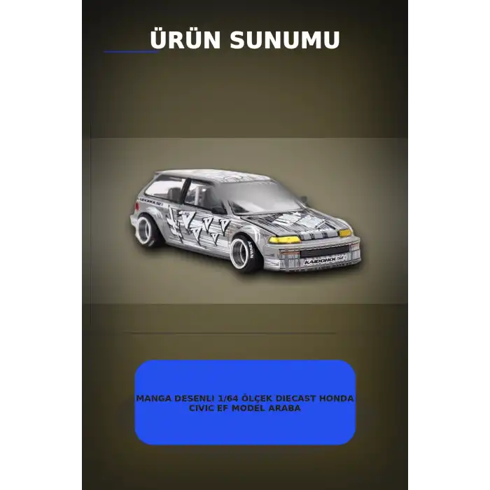 Manga Desenli 1/64 Ölçek Diecast Honda Civic EF Model Araba - Tekli Rastgele Paket BX-313375