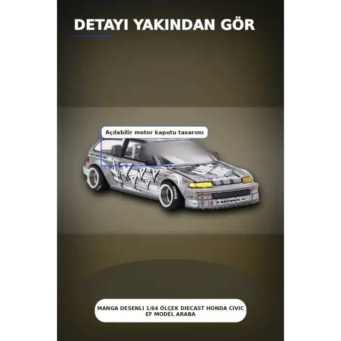 Manga Desenli 1/64 Ölçek Diecast Honda Civic EF Model Araba - Tekli Rastgele Paket BX-313375