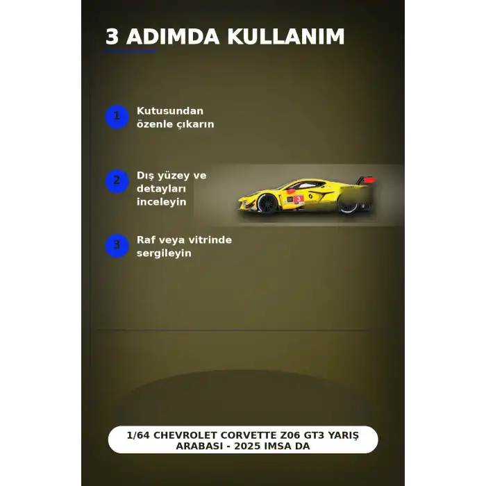 1/64 Chevrolet Corvette Z06 GT3 Yarış Arabası - 2025 IMSA Daytona Modeli BX-313376