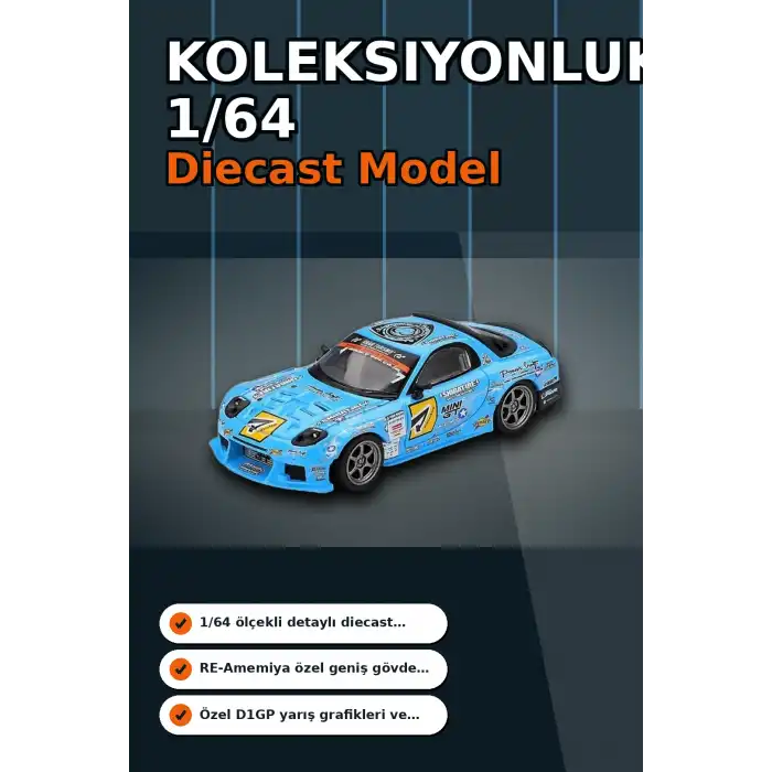 Detaylı 1/64 Ölçek Mazda RX-7 RE-Amemiya D1GP Model Araba - Koleksiyonluk Diecast Oyuncak BX-313378