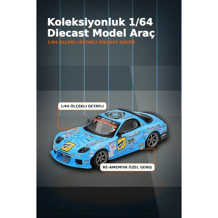 Detaylı 1/64 Ölçek Mazda RX-7 RE-Amemiya D1GP Model Araba - Koleksiyonluk Diecast Oyuncak BX-313378