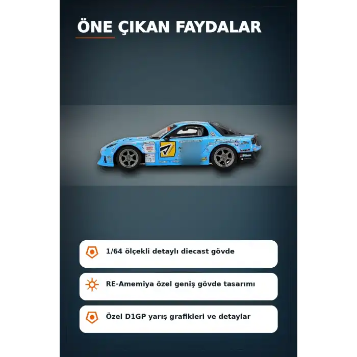 Detaylı 1/64 Ölçek Mazda RX-7 RE-Amemiya D1GP Model Araba - Koleksiyonluk Diecast Oyuncak BX-313378