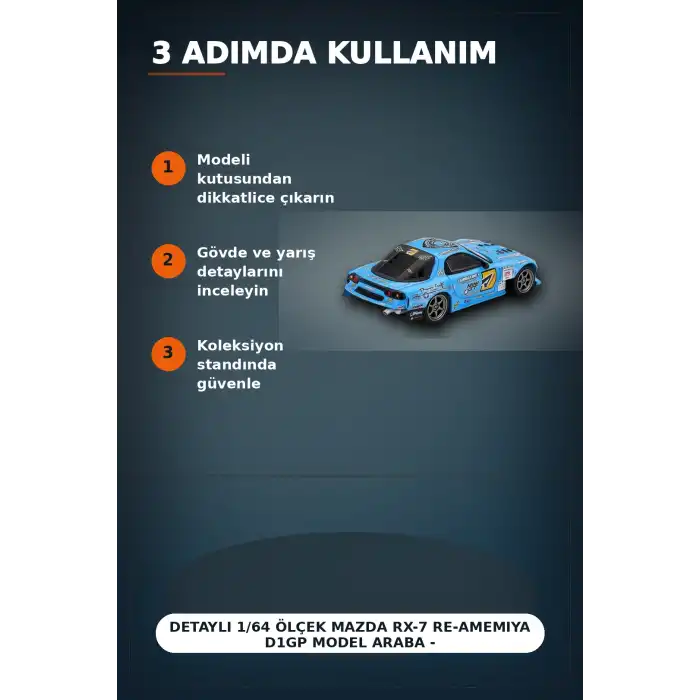 Detaylı 1/64 Ölçek Mazda RX-7 RE-Amemiya D1GP Model Araba - Koleksiyonluk Diecast Oyuncak BX-313378