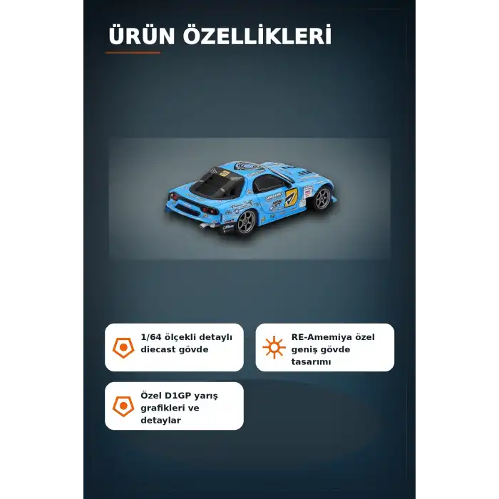 Detaylı 1/64 Ölçek Mazda RX-7 RE-Amemiya D1GP Model Araba - Koleksiyonluk Diecast Oyuncak BX-313378