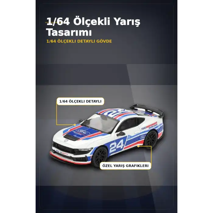 Detaylı 1/64 Ölçekli Ford Mustang Dark Horse Yarış Arabası Modeli - #24 Takım Aracı BX-313380