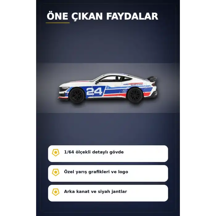 Detaylı 1/64 Ölçekli Ford Mustang Dark Horse Yarış Arabası Modeli - #24 Takım Aracı BX-313380