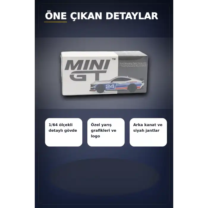Detaylı 1/64 Ölçekli Ford Mustang Dark Horse Yarış Arabası Modeli - #24 Takım Aracı BX-313380