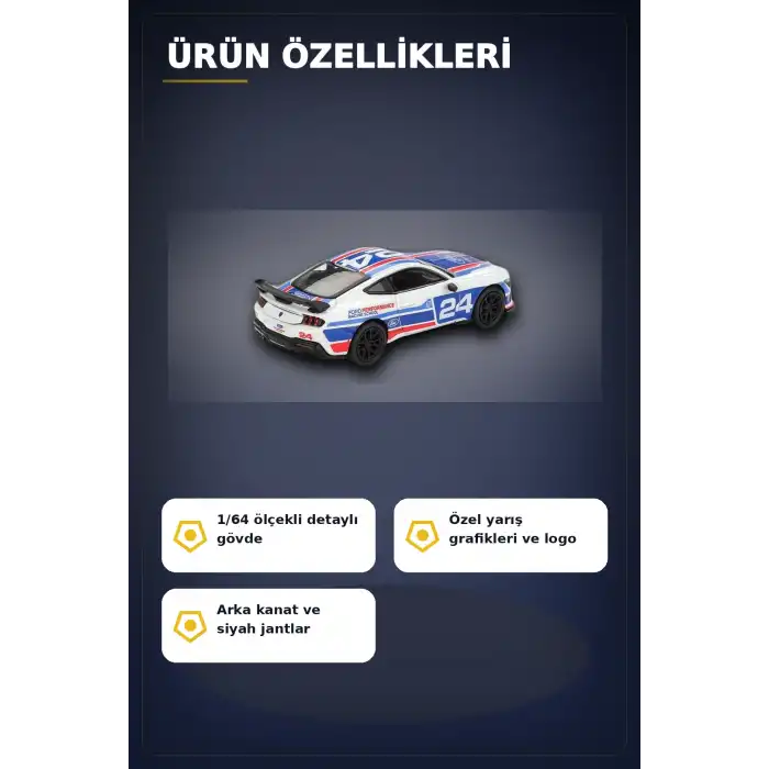 Detaylı 1/64 Ölçekli Ford Mustang Dark Horse Yarış Arabası Modeli - #24 Takım Aracı BX-313380