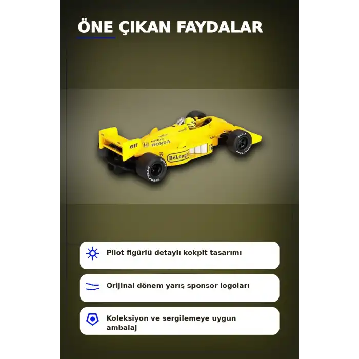 1987 Monaco GP Birincisi Ayrton Senna Lotus 99T #12 1/64 Olcekte Model Araba BX-313381