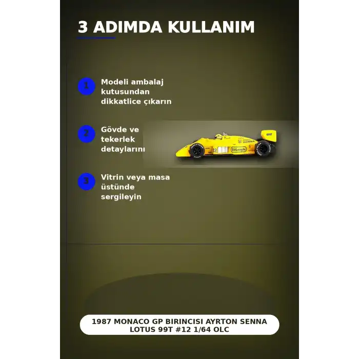 1987 Monaco GP Birincisi Ayrton Senna Lotus 99T #12 1/64 Olcekte Model Araba BX-313381