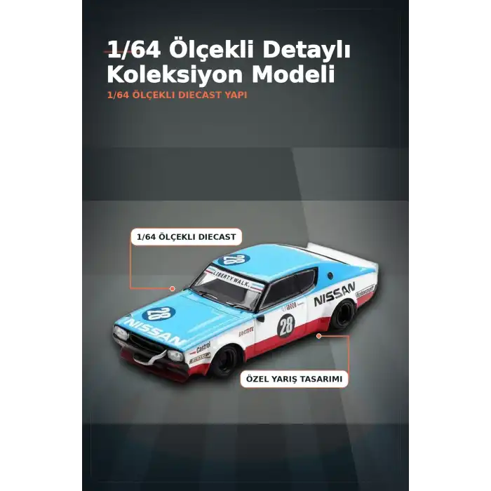 Detaylı 1/64 Diecast Nissan Skyline Kenmeri Liberty Walk Yarış Arabası Modeli BX-313382