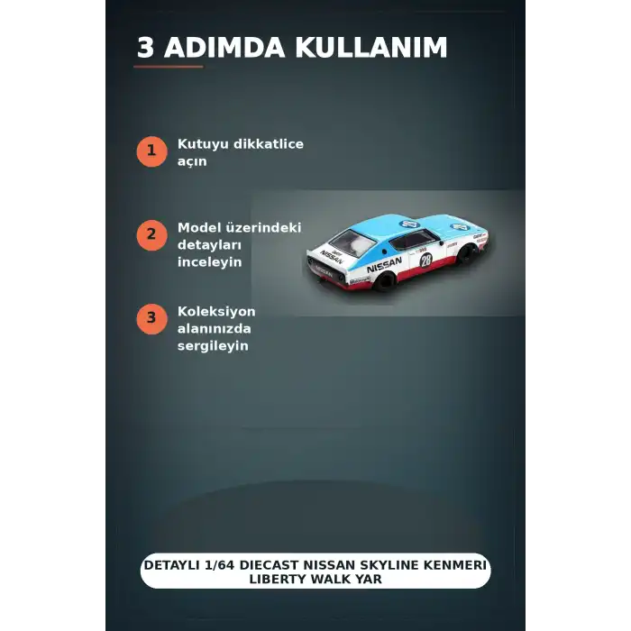 Detaylı 1/64 Diecast Nissan Skyline Kenmeri Liberty Walk Yarış Arabası Modeli BX-313382