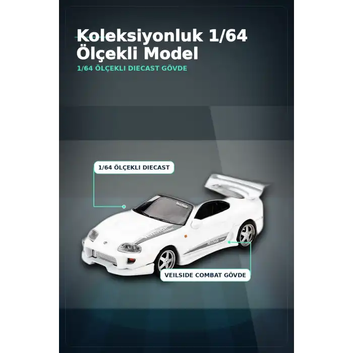 VeilSide Combat Beyaz 1/64 Diecast Toyota Supra Model Araba - Mini Koleksiyonluk BX-313383