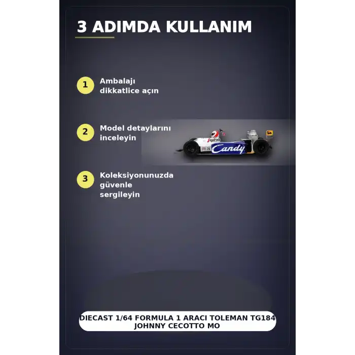 Diecast 1/64 Formula 1 Aracı Toleman TG184 Johnny Cecotto Monako 1984 Yarış Modeli Tekli BX-313384