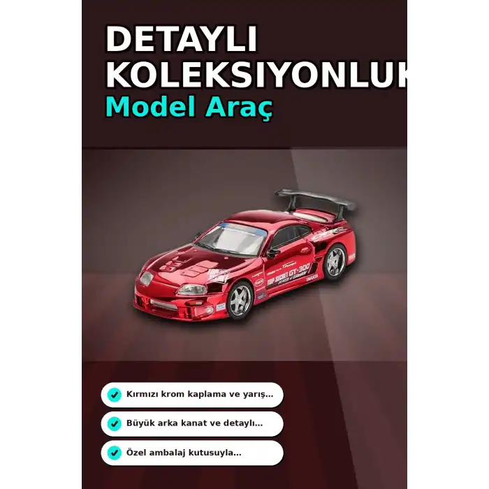 Diecast 1/64 Toyota Supra A80 Top Secret GT-300 Kırmızı Krom Model Araba BX-313385