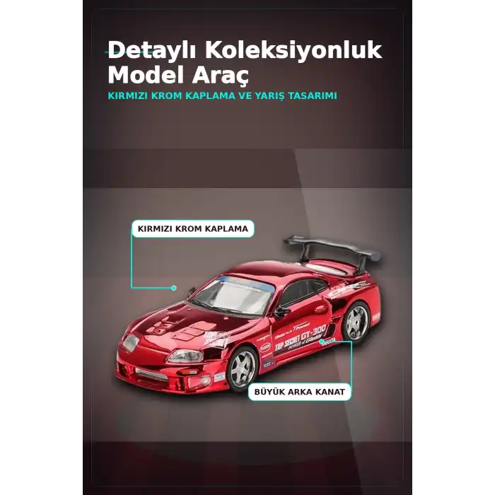 Diecast 1/64 Toyota Supra A80 Top Secret GT-300 Kırmızı Krom Model Araba BX-313385