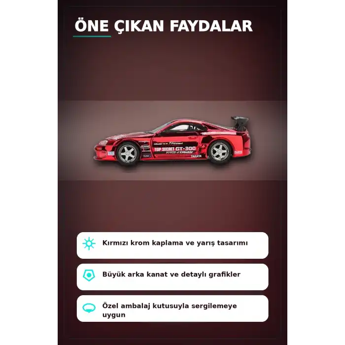 Diecast 1/64 Toyota Supra A80 Top Secret GT-300 Kırmızı Krom Model Araba BX-313385