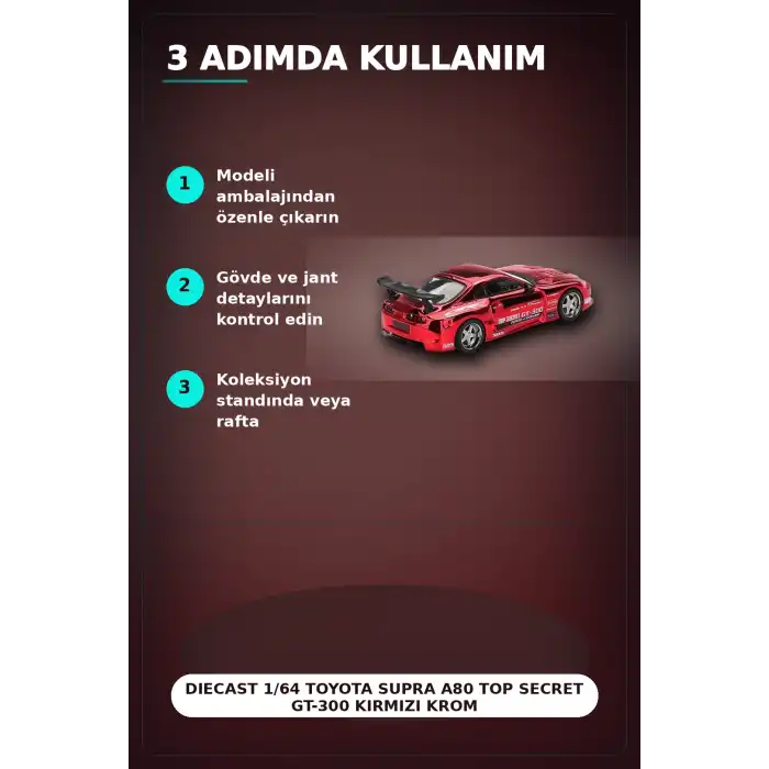 Diecast 1/64 Toyota Supra A80 Top Secret GT-300 Kırmızı Krom Model Araba BX-313385