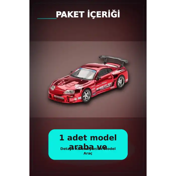Diecast 1/64 Toyota Supra A80 Top Secret GT-300 Kırmızı Krom Model Araba BX-313385