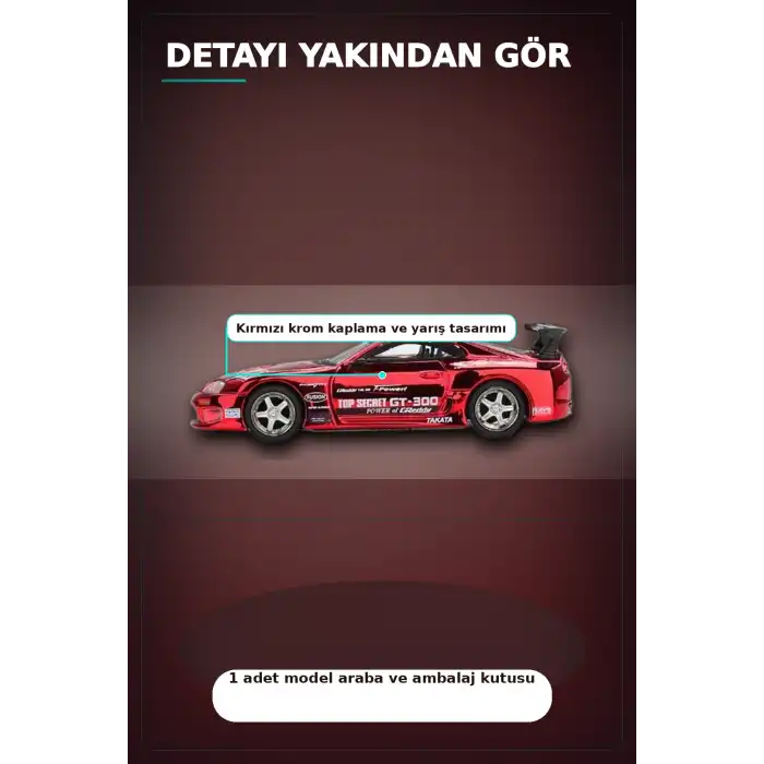 Diecast 1/64 Toyota Supra A80 Top Secret GT-300 Kırmızı Krom Model Araba BX-313385