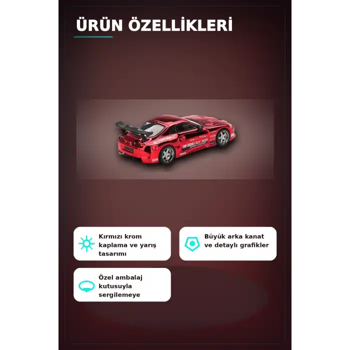 Diecast 1/64 Toyota Supra A80 Top Secret GT-300 Kırmızı Krom Model Araba BX-313385