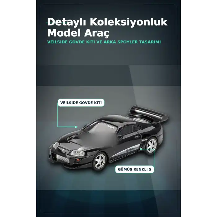 Siyah VeilSide Combat V-II 1/64 Diecast Toyota Supra Model Araba Tekli Koleksiyon BX-313386