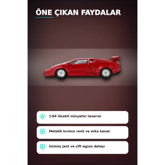 Kırmızı Metalik 1/64 Lamborghini Countach 25th Anniversary Model Araba BX-313387
