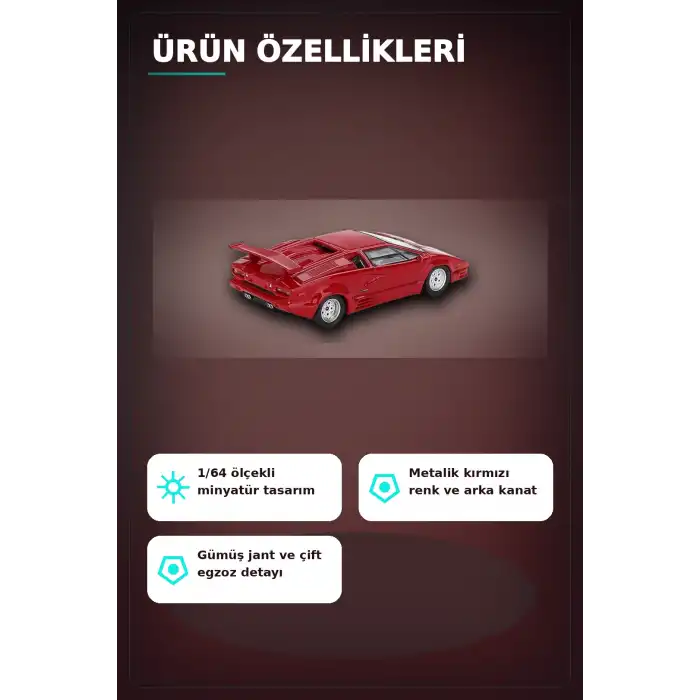 Kırmızı Metalik 1/64 Lamborghini Countach 25th Anniversary Model Araba BX-313387