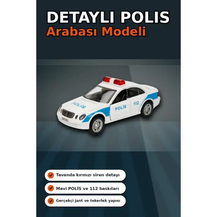Sesli Işıklı 1:32 Ölçek Polis Arabası - AG13 Pilli Çocuk Oyuncağı, 12 cm BX-313389