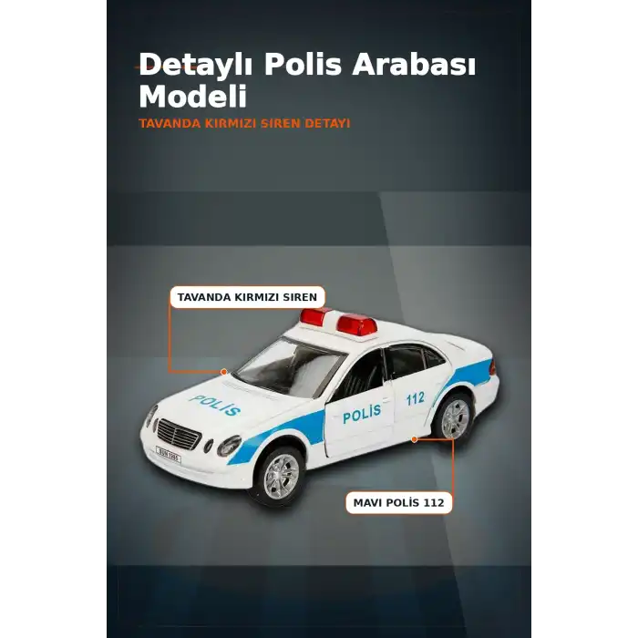 Sesli Işıklı 1:32 Ölçek Polis Arabası - AG13 Pilli Çocuk Oyuncağı, 12 cm BX-313389