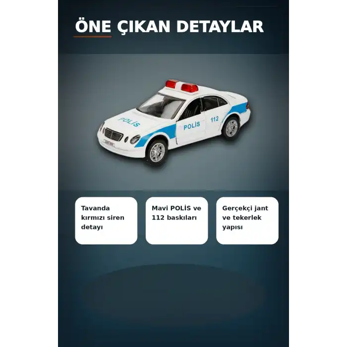 Sesli Işıklı 1:32 Ölçek Polis Arabası - AG13 Pilli Çocuk Oyuncağı, 12 cm BX-313389