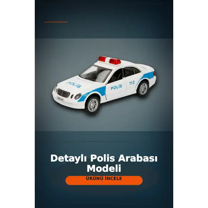 Sesli Işıklı 1:32 Ölçek Polis Arabası - AG13 Pilli Çocuk Oyuncağı, 12 cm BX-313389