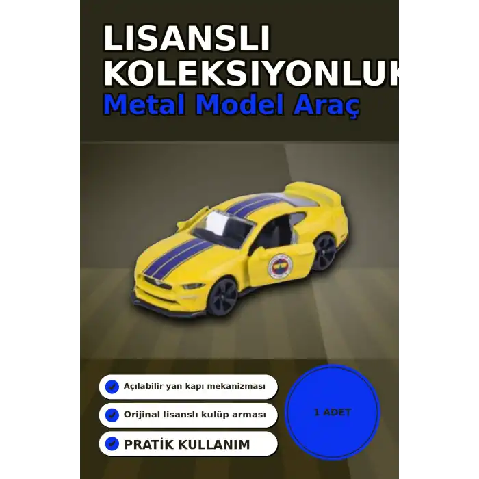 1 Adet Sarı-Lacivert 1:64 Die-Cast Metal Model Araba 7.5 cm Fenerbahçe Koleksiyon BX-313390