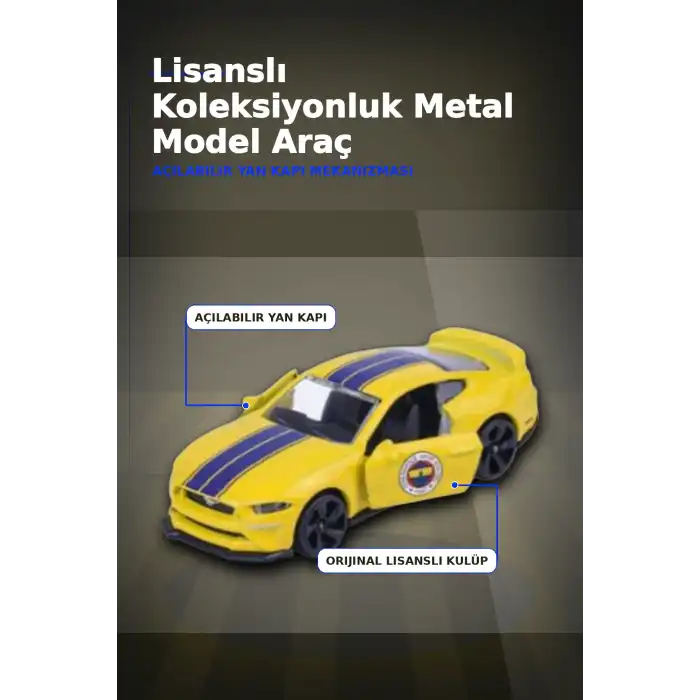 1 Adet Sarı-Lacivert 1:64 Die-Cast Metal Model Araba 7.5 cm Fenerbahçe Koleksiyon BX-313390