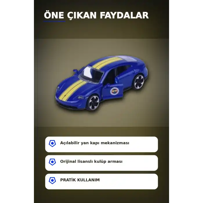1 Adet Sarı-Lacivert 1:64 Die-Cast Metal Model Araba 7.5 cm Fenerbahçe Koleksiyon BX-313390