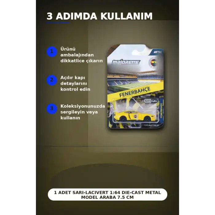 1 Adet Sarı-Lacivert 1:64 Die-Cast Metal Model Araba 7.5 cm Fenerbahçe Koleksiyon BX-313390