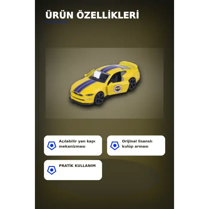 1 Adet Sarı-Lacivert 1:64 Die-Cast Metal Model Araba 7.5 cm Fenerbahçe Koleksiyon BX-313390