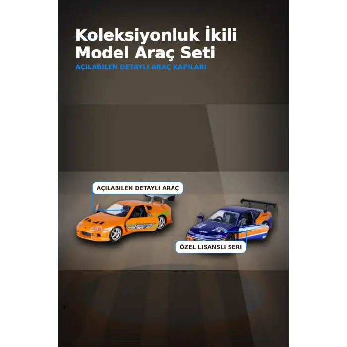 Die-Cast Metal 1:32 13 cm 2001 Nissan Silvia S15 ve Toyota Supra Araba Seti BX-313394