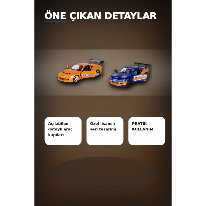Die-Cast Metal 1:32 13 cm 2001 Nissan Silvia S15 ve Toyota Supra Araba Seti BX-313394