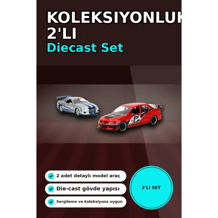 1:32 Diecast Metal 13 cm Araba Modeli - 2006 Mitsubishi Lancer IX ve Nissan Skyline GTR BX-313395
