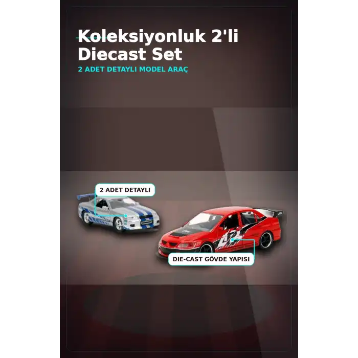 1:32 Diecast Metal 13 cm Araba Modeli - 2006 Mitsubishi Lancer IX ve Nissan Skyline GTR BX-313395