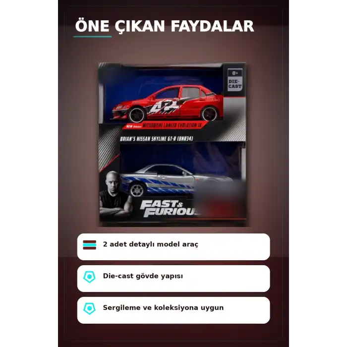 1:32 Diecast Metal 13 cm Araba Modeli - 2006 Mitsubishi Lancer IX ve Nissan Skyline GTR BX-313395