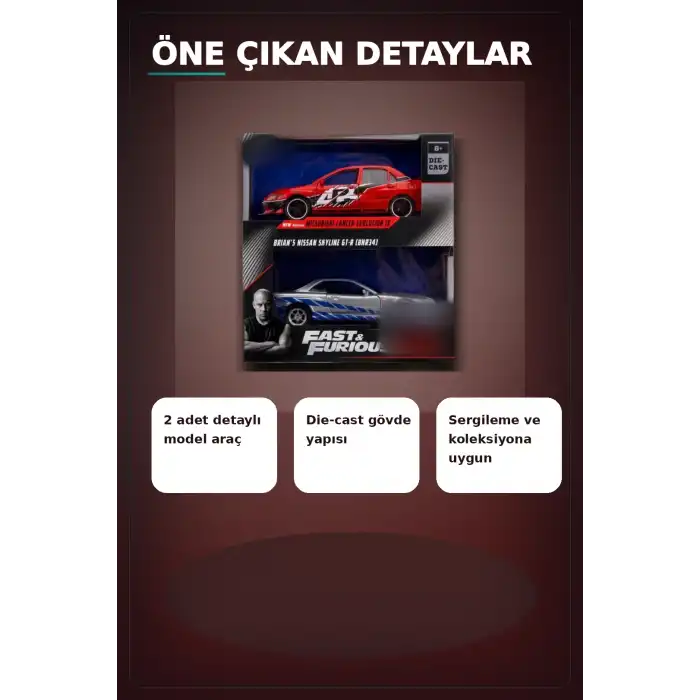 1:32 Diecast Metal 13 cm Araba Modeli - 2006 Mitsubishi Lancer IX ve Nissan Skyline GTR BX-313395