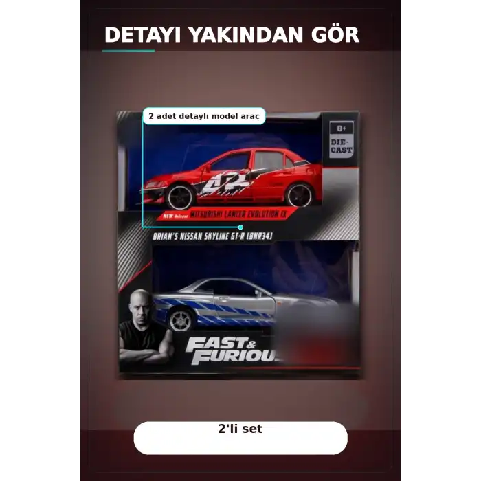1:32 Diecast Metal 13 cm Araba Modeli - 2006 Mitsubishi Lancer IX ve Nissan Skyline GTR BX-313395