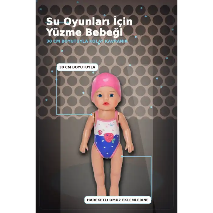 Pilsiz Çalışan Yüzen Oyuncak Bebek Lizzie 30 cm - Su Geçirmez Kız Çocuk Hediyesi BX-313396