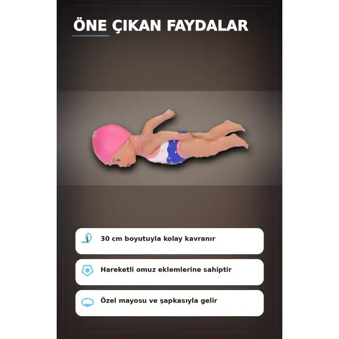 Pilsiz Çalışan Yüzen Oyuncak Bebek Lizzie 30 cm - Su Geçirmez Kız Çocuk Hediyesi BX-313396